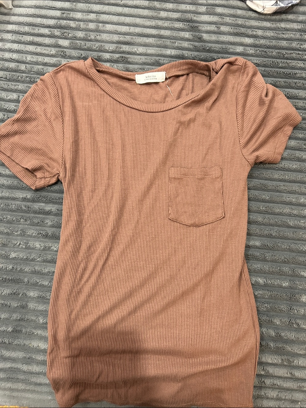 Active USA Women's Ribbed Short Sleeve Pocket Tee in Rust